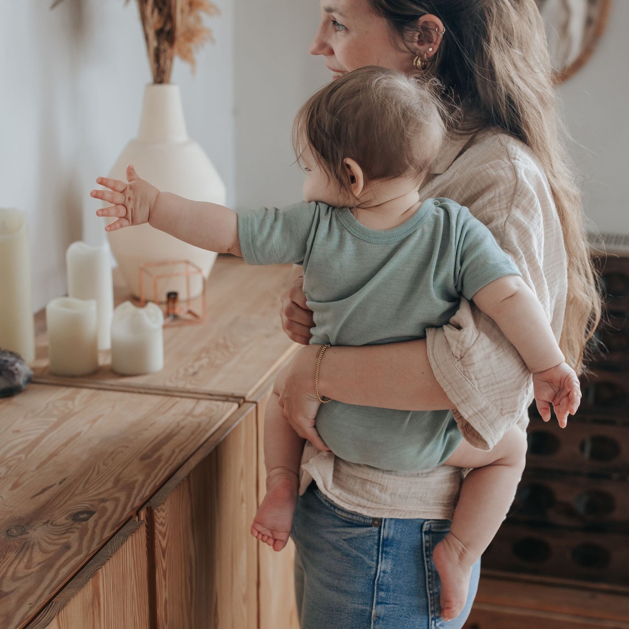 Wolle-Seide Kurzarm-Body | Essential Mint