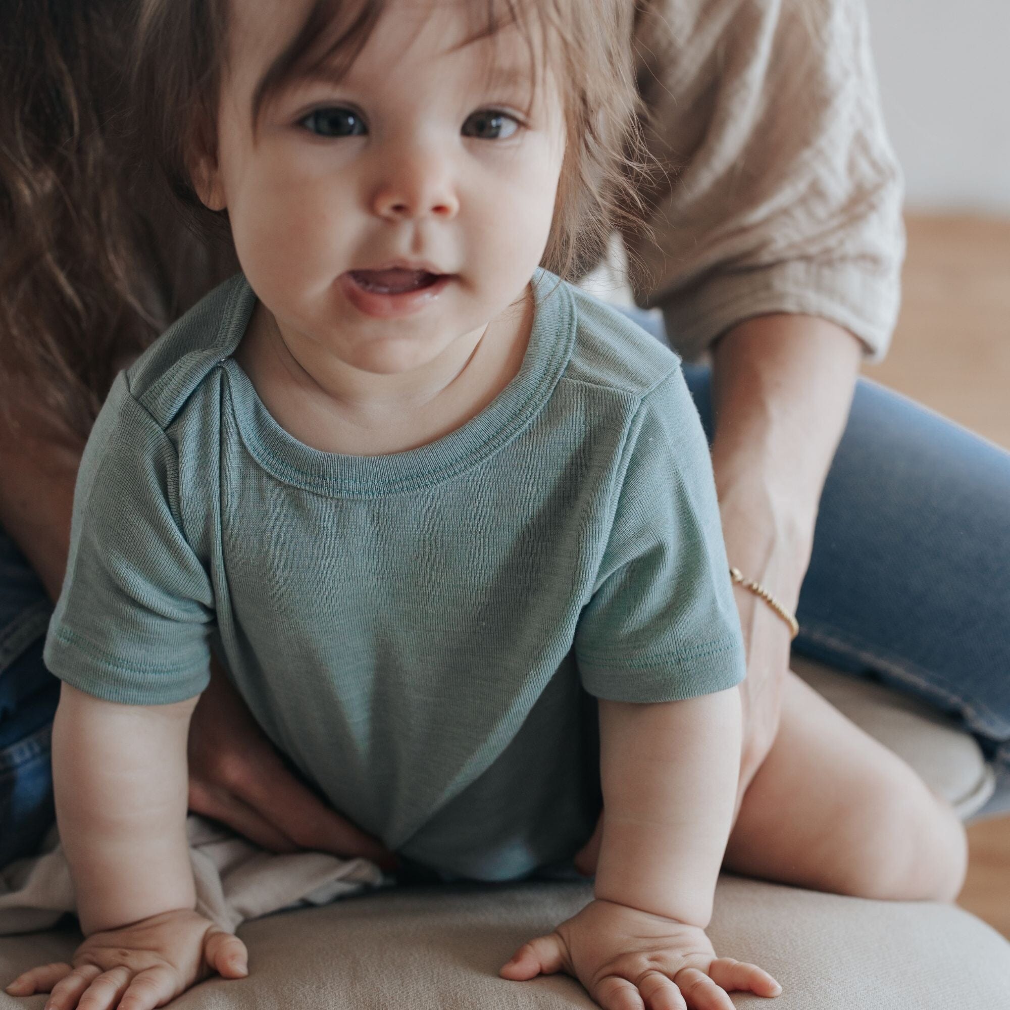 Wolle-Seide Kurzarm-Body | Essential Mint