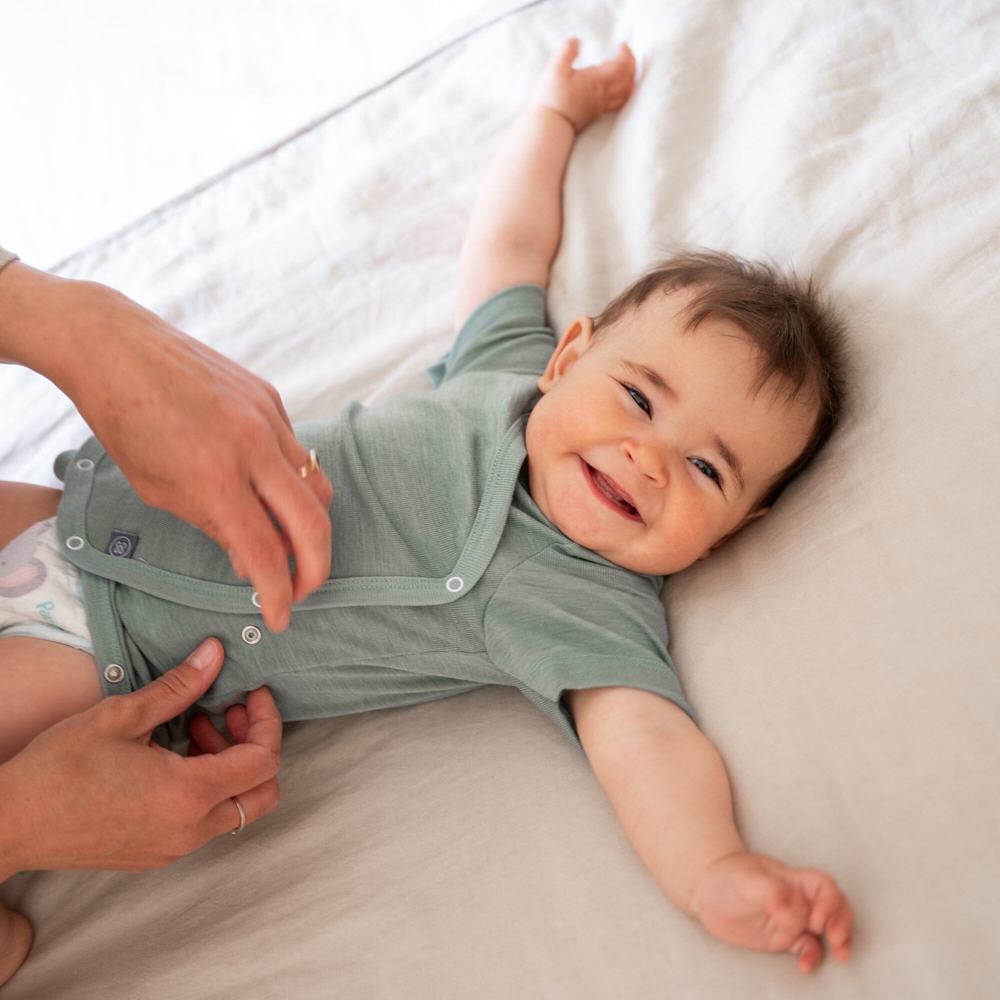 Wolle-Seide Kurzarm-Wickelbody | Essential Mint