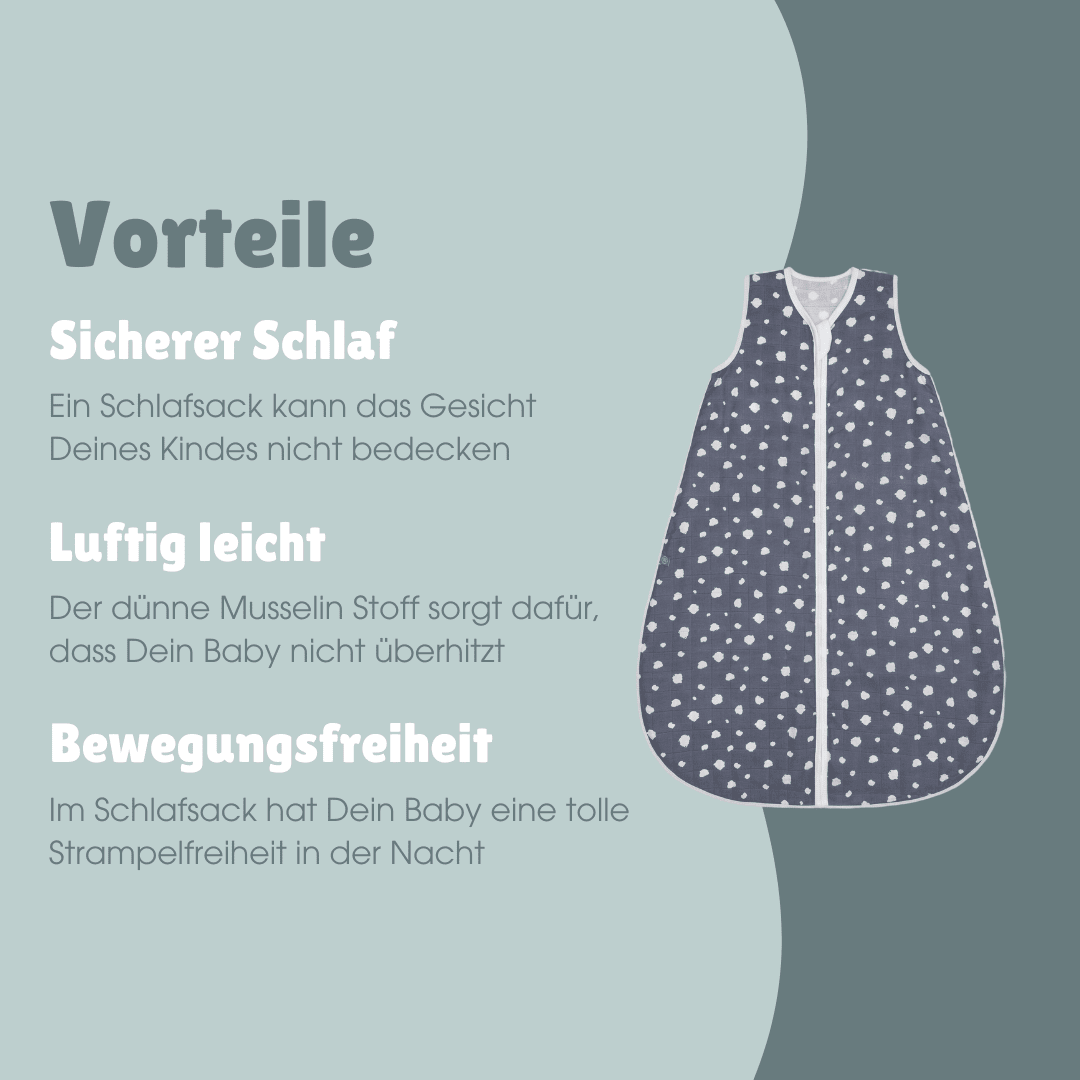 Musselin Schlafsack 0.5 TOG | Punkte Blau