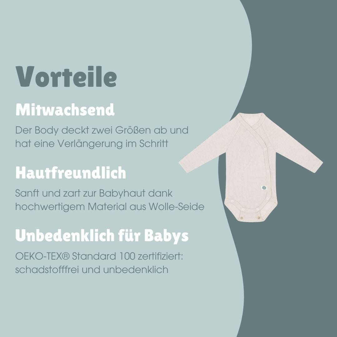 Wolle-Seide Langarm-Wickelbody | Essential Beige