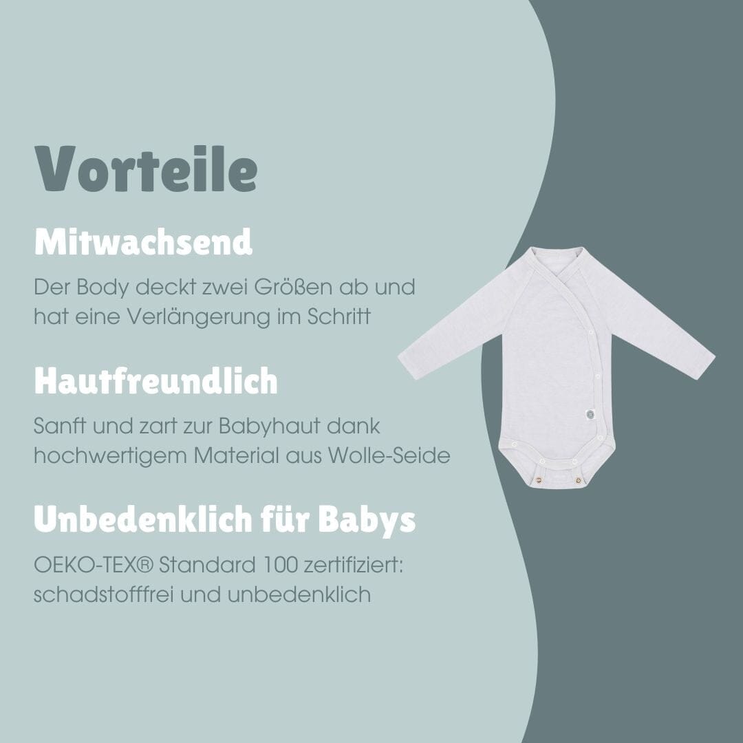 Wolle-Seide Langarm-Wickelbody | Essential Grau