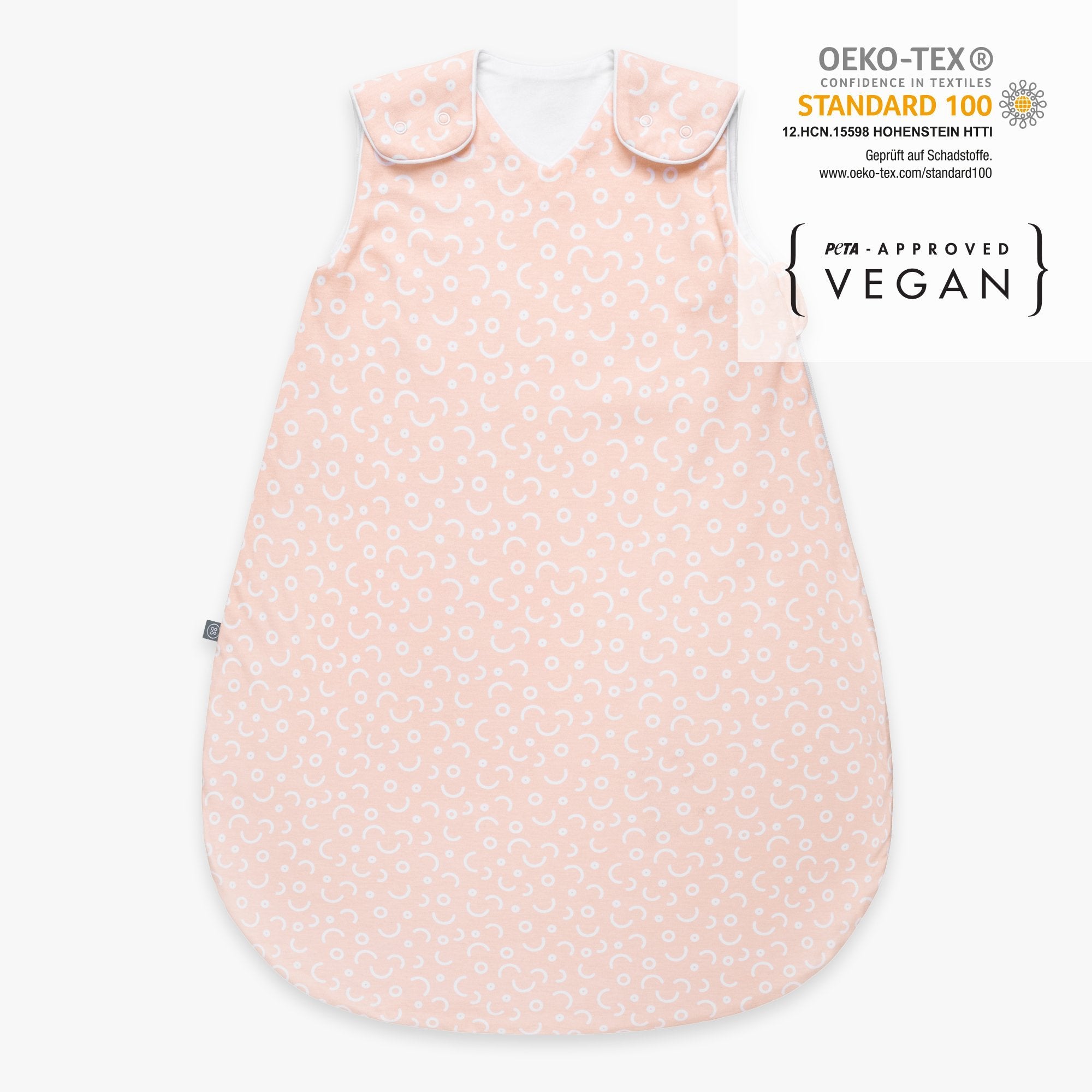 Baby Schlafsack 1.0 TOG Peach Punkte von vorne Zertifikate