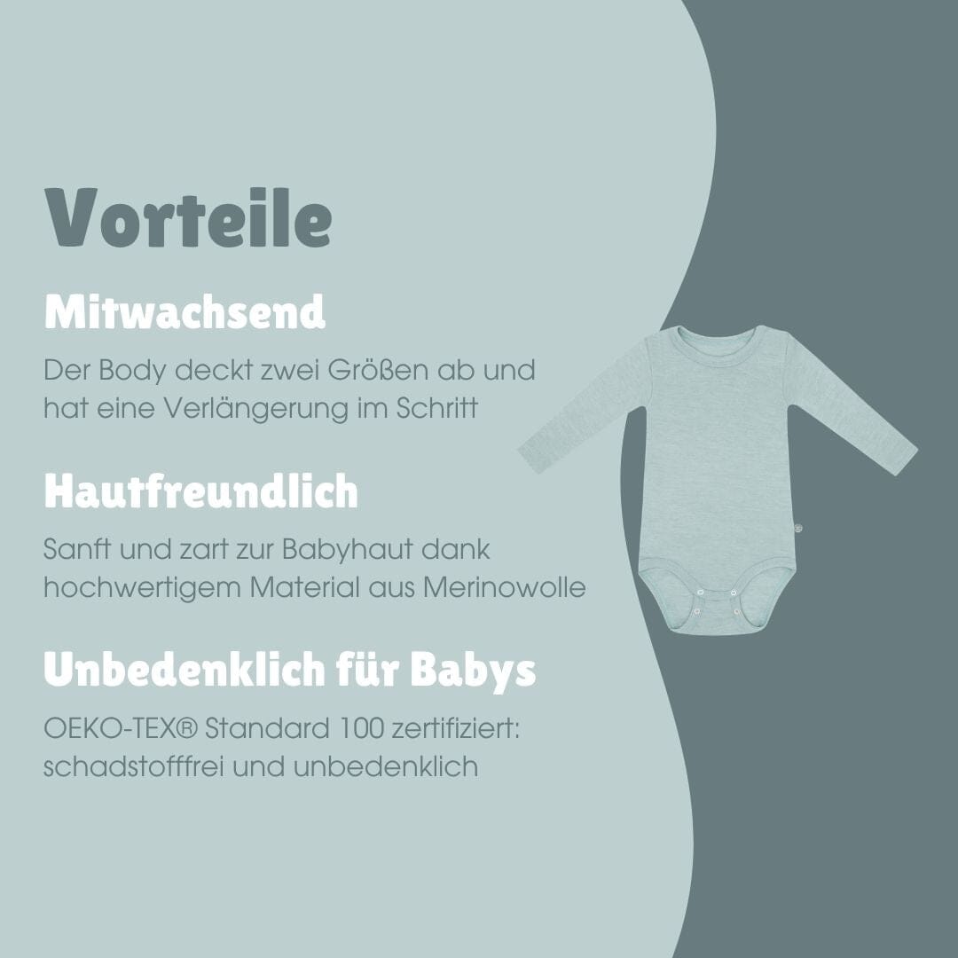 Merinowolle Langarm-Body | Essential Mint