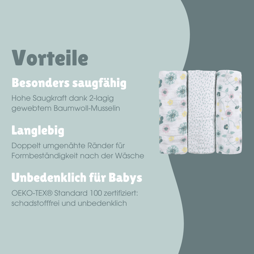 Spucktücher 3er Set | Blumen Mint