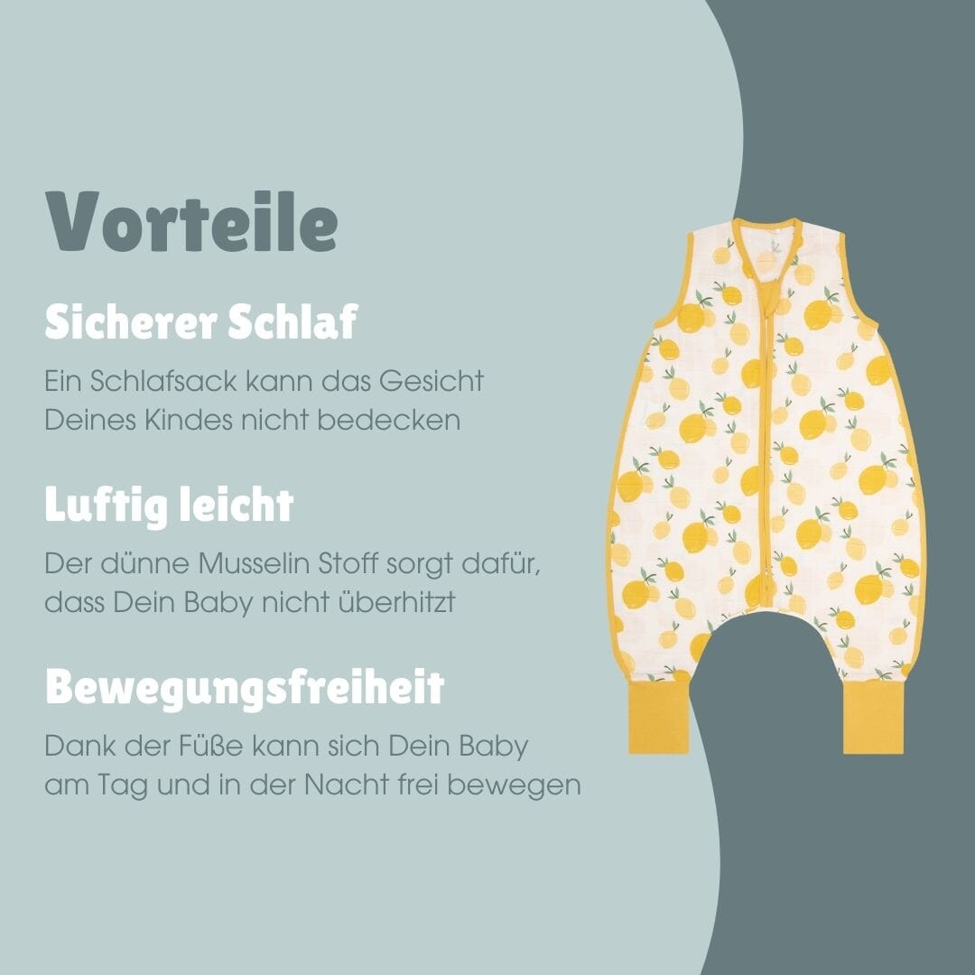 Musselin Schlafsack mit Füßen 0.5 TOG | Zitrone