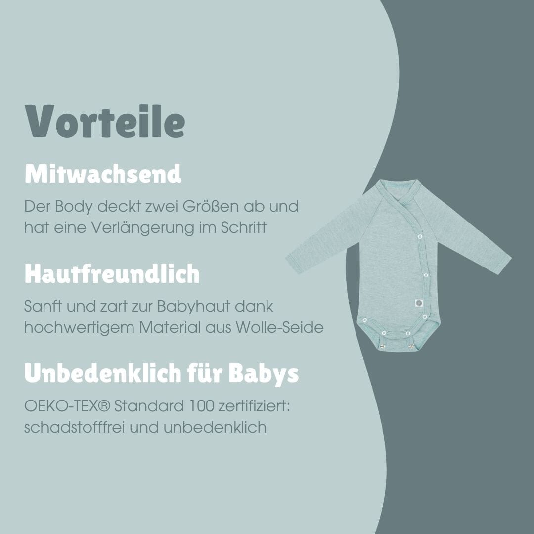 Merinowolle Langarm-Wickelbody | Essential Mint