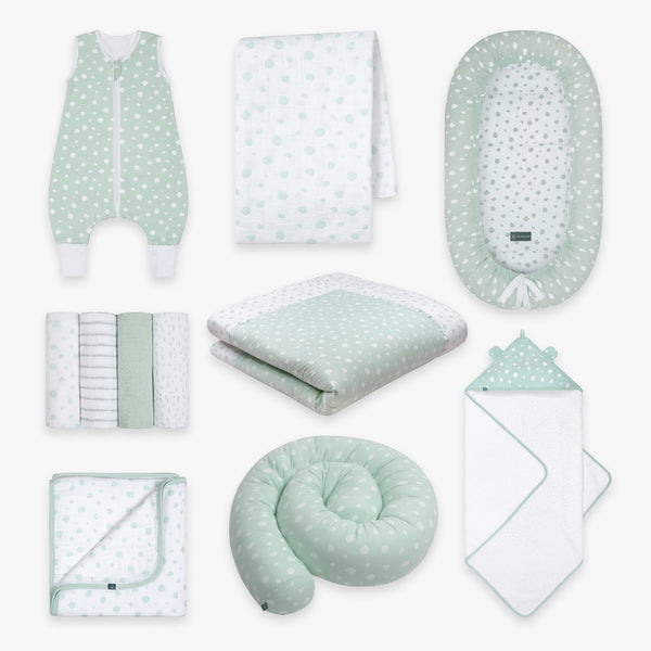 Erstausstattung Bundle | Schlafsack mit Füßen 1.0 TOG | Punkte Mint