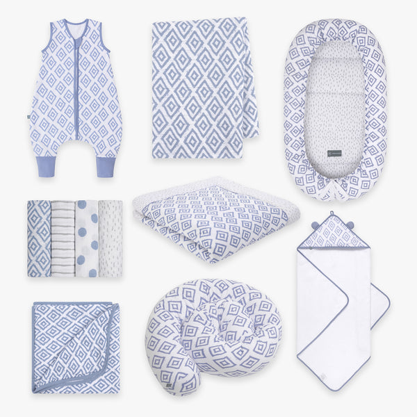Erstausstattung Bundle | Schlafsack mit Füßen 1.0 TOG | Rauten Blau