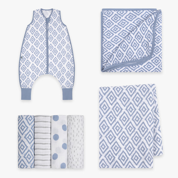 Willkommens Bundle  | Schlafsack mit Füßen 0.5 TOG  | Rauten Blau