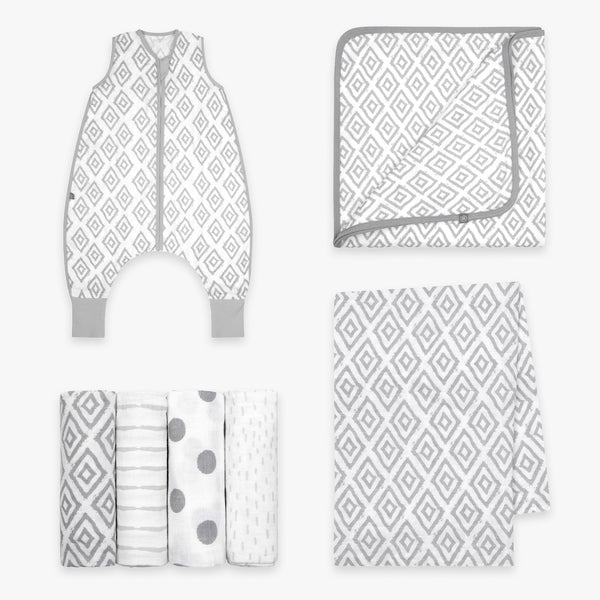Willkommens Bundle  | Schlafsack mit Füßen 0.5 TOG  | Rauten Grau