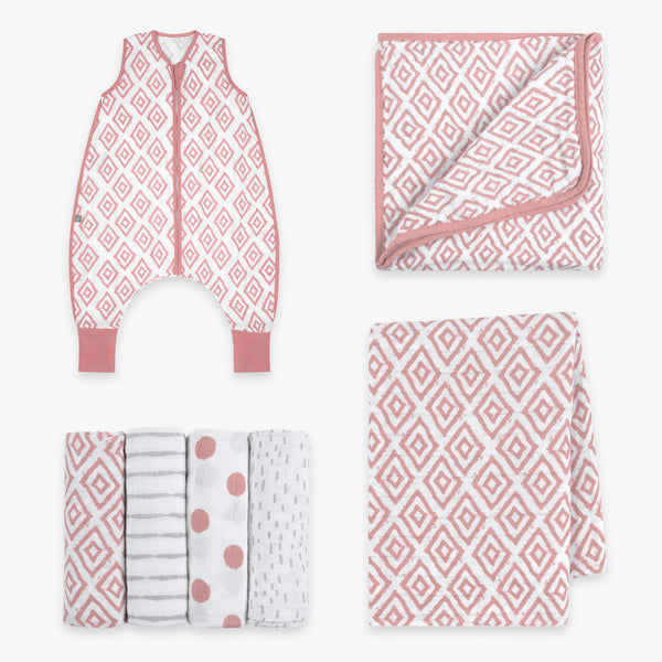 Willkommens Bundle  | Schlafsack mit Füßen 0.5 TOG  | Rauten Rosa