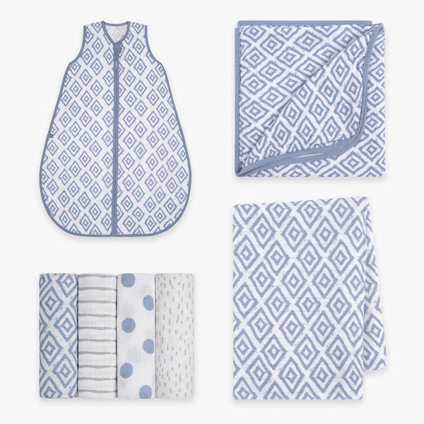 Willkommens Bundle | Schlafsack 0.5 TOG | Rauten Blau