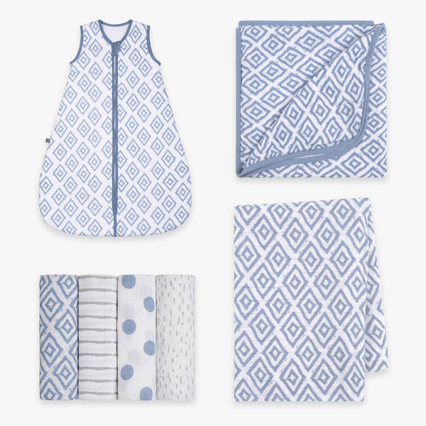 Willkommens Bundle | Schlafsack 2.5 TOG | Rauten Blau