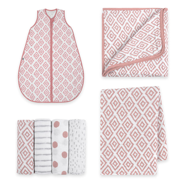 Willkommens Bundle | Schlafsack 0.5 TOG | Rauten Rosa