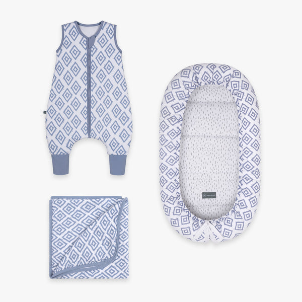 Kuschel Bundle | Schlafsack mit Füßen 1.0 TOG | Rauten Blau