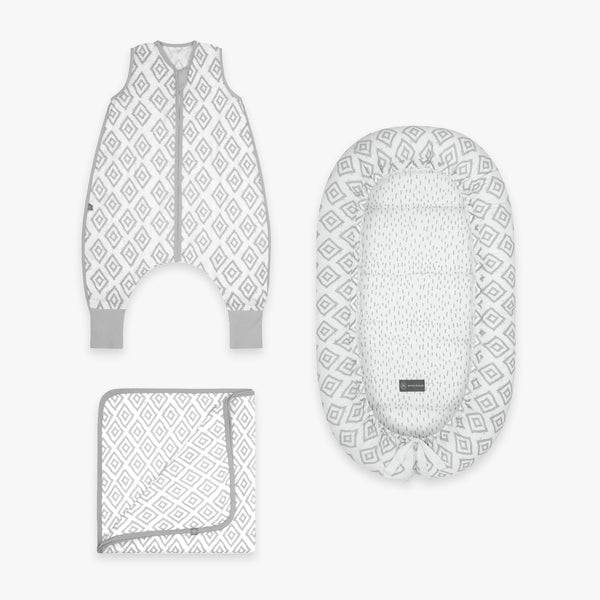 Kuschel Bundle | Schlafsack mit Füßen 0.5 TOG | Rauten Grau