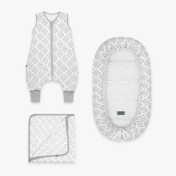 Kuschel Bundle | Schlafsack mit Füßen 1.0 TOG | Rauten Grau