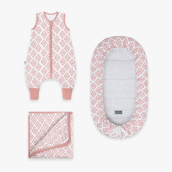 Kuschel Bundle | Schlafsack mit Füßen 1.0 TOG | Rauten Rosa