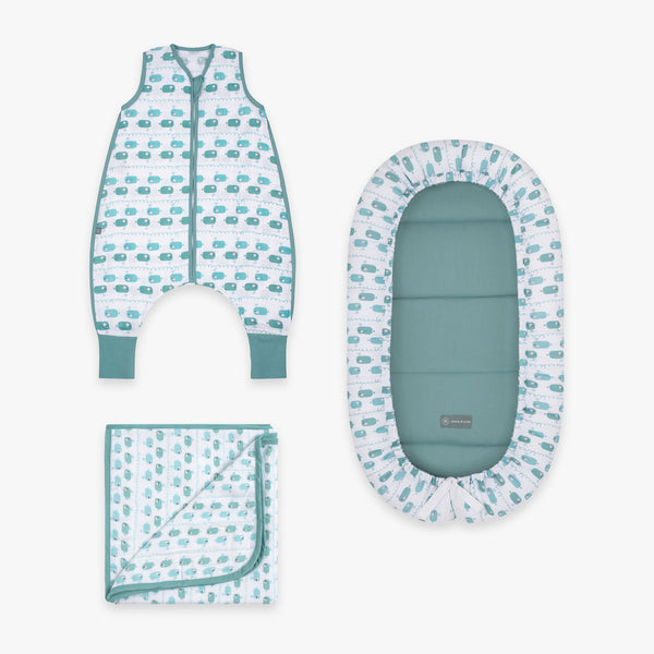 Kuschel Bundle | Schlafsack mit Füßen 0.5 TOG | Wal Blau