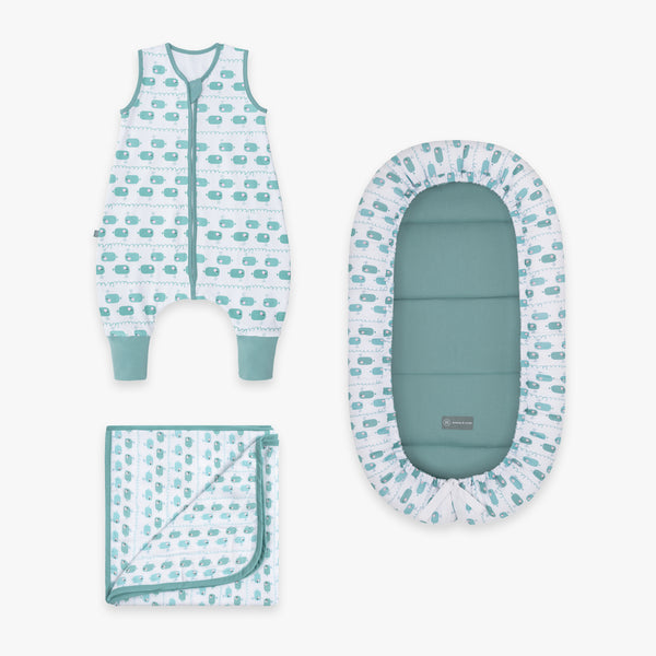 Kuschel Bundle | Schlafsack mit Füßen 2.5 TOG | Wal Blau