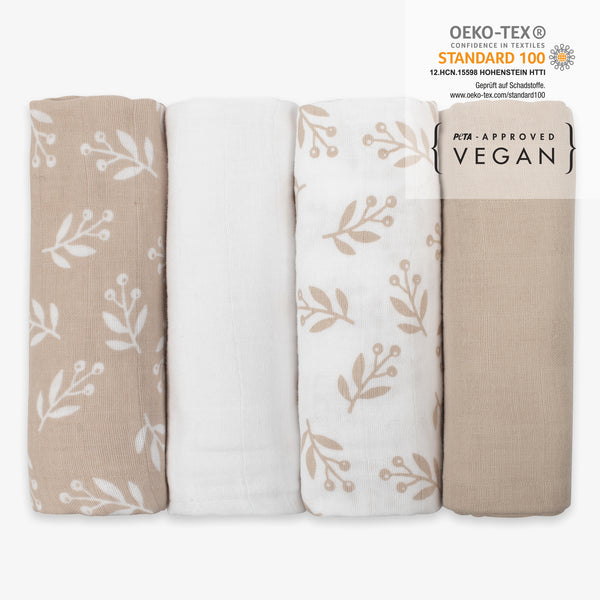 Spucktuecher 4er Set Floral Sand mit Zertifikaten